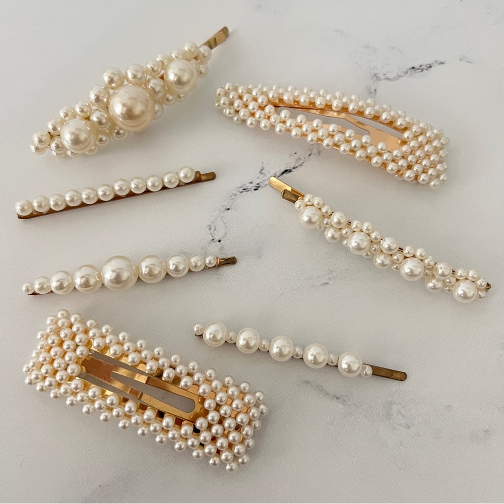 Pearl and Gold Barrettes - pack of 7